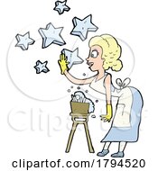Cartoon Blond Woman Cleaning