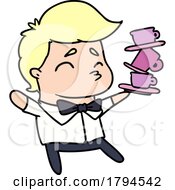 Cartoon Waitor With Cups