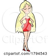 Poster, Art Print Of Cartoon Blond Woman In A Red Dress