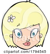 Poster, Art Print Of Cartoon Blond Womans Face With A Flower In Her Hair