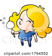 Cartoon Blond Girl Making A Wish With A Dandelion Seed Head
