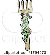 Cartoon Wood Fork With A Flowering Vine