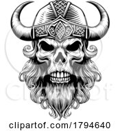 Viking Warrior Skull Man Mascot Face In Helmet by AtStockIllustration