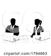 Poster, Art Print Of News Anchors Business People At Desk Silhouette