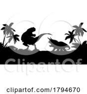 Poster, Art Print Of Dinosaur Silhouette Background Landscape Scene