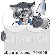 Poster, Art Print Of Bricklayer Wolf Trowel Tool Handyman Mascot
