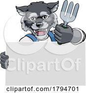 Poster, Art Print Of Gardener Wolf Cartoon Tool Handyman Mascot