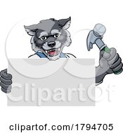 Poster, Art Print Of Wolf Dog Hammer Cartoon Mascot Handyman Carpenter