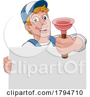 Poster, Art Print Of Plumber Plunger Tool Cartoon Plumbing Man Handyman