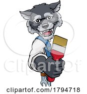 Poster, Art Print Of Wolf Painter Decorator Holding Paintbrush