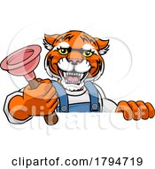 08/01/2023 - Tiger Plumber Cartoon Mascot Holding Plunger