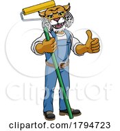 Poster, Art Print Of Wildcat Painter Decorator Paint Roller Mascot Man