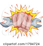 08/01/2023 - Spanner Wrench Fist Hand Explosion Pop Art Cartoon