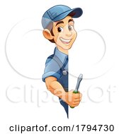 Poster, Art Print Of Electrician Handyman Screwdriver Cartoon Mascot