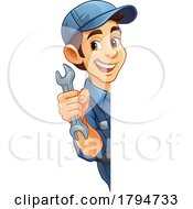 Poster, Art Print Of Mechanic Plumber Cartoon Wrench Spanner Handyman
