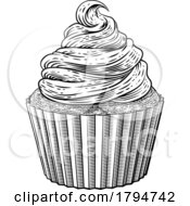 Poster, Art Print Of Cup Cake Cupcake Muffin Cream Vintage Woodcut