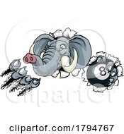 Poster, Art Print Of Elephant Pool 8 Ball Billiards Mascot Cartoon