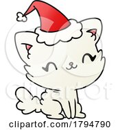 Poster, Art Print Of Clipart Cartoon White Christmas Cat