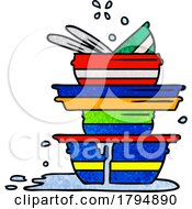 Poster, Art Print Of Clipart Cartoon Pile Of Dirty Dishes