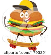 Poster, Art Print Of Skateboarding Cheeseburger Food Mascot