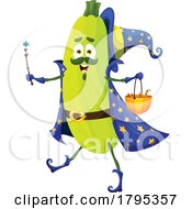 Poster, Art Print Of Halloween Wizard Zucchini Vegetable Food Mascot