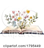 Watercolor Flowers Emerging From An Open Book