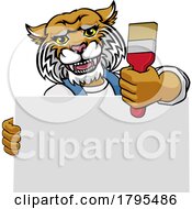 Poster, Art Print Of Wildcat Painter Decorator Paint Brush Mascot Man