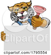 Plumber Wildcat Plunger Cartoon Plumbing Mascot by AtStockIllustration