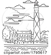Poster, Art Print Of Cape Lookout Lighthouse In Outer Banks North Carolina Usa Mono Line Art
