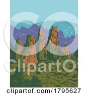 Poster, Art Print Of Zhangjiajie National Forest Park In Hunan Province China Wpa Art Deco Poster