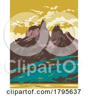 Poster, Art Print Of Torres Del Paine National Park From Lake Pehoe In Chile Wpa Art Deco Poster