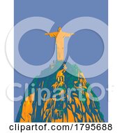 Poster, Art Print Of Christ The Redeemer On Corcovado Mountain Rio De Janeiro Brazil Wpa Art Deco Poster
