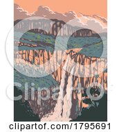 Poster, Art Print Of Salto Ii Waterfall In Chapada Dos Veadeiros National Park Golas Brazil Wpa Art Deco Poster