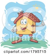 Cartoon Happy House Mascot Holding Up A Thumb