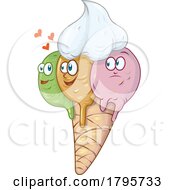 Poster, Art Print Of Cartoon Akward Third Ice Cream Scoop Character By Two In Love