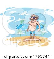 Poster, Art Print Of Cartoon Senior Surfer Dude On A Beach
