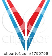 Poster, Art Print Of Red And Blue Striped Shaped Letter V Icon