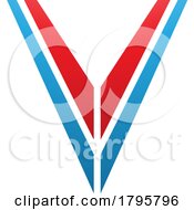Red And Blue Striped Shaped Letter V Icon