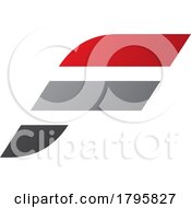 Poster, Art Print Of Red And Grey Letter F Icon With Horizontal Stripes