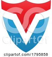Poster, Art Print Of Red And Blue Shield Shaped Letter V Icon