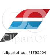Poster, Art Print Of Red And Blue Letter F Icon With Horizontal Stripes