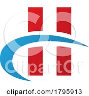 Poster, Art Print Of Red And Blue Letter H Icon With Vertical Rectangles And A Swoosh