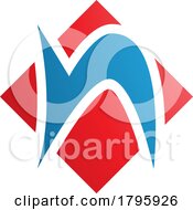 Poster, Art Print Of Red And Blue Letter N Icon With A Square Diamond Shape