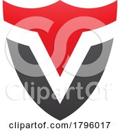 Poster, Art Print Of Red And Black Shield Shaped Letter V Icon