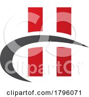 Poster, Art Print Of Red And Black Letter H Icon With Vertical Rectangles And A Swoosh