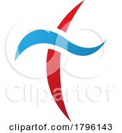 Poster, Art Print Of Red And Blue Curvy Sword Shaped Letter T Icon