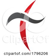 Red And Black Curvy Sword Shaped Letter T Icon