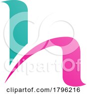 Poster, Art Print Of Persian Green And Magenta Letter H Icon With Round Spiky Lines