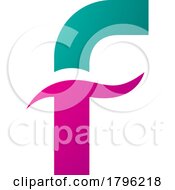 Poster, Art Print Of Persian Green And Magenta Letter F Icon With Spiky Waves