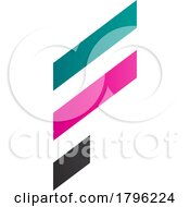 Poster, Art Print Of Persian Green And Magenta Letter F Icon With Diagonal Stripes